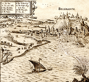 Панорама и ратна сцена заузимања Београда 1521. године - литографија